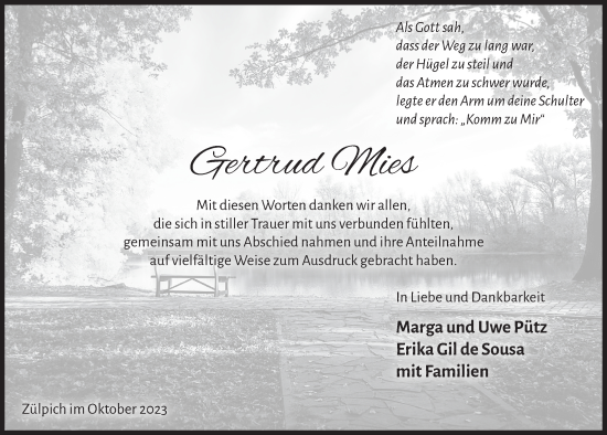 Anzeige von Gertrud Mies von  Blickpunkt Euskirchen 