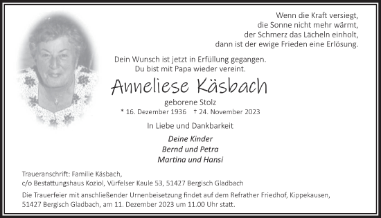 Anzeige von Amieliese  Käsbach von  Bergisches Handelsblatt 
