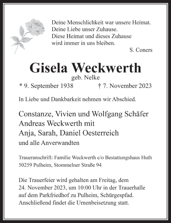 Anzeige von Gisela Weckwerth von  Wochenende 