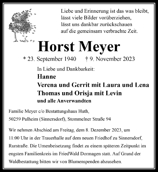 Anzeige von Horst Meyer von  Wochenende 