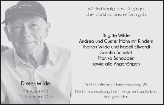 Anzeige von Dieter Wilde von  Werbepost 