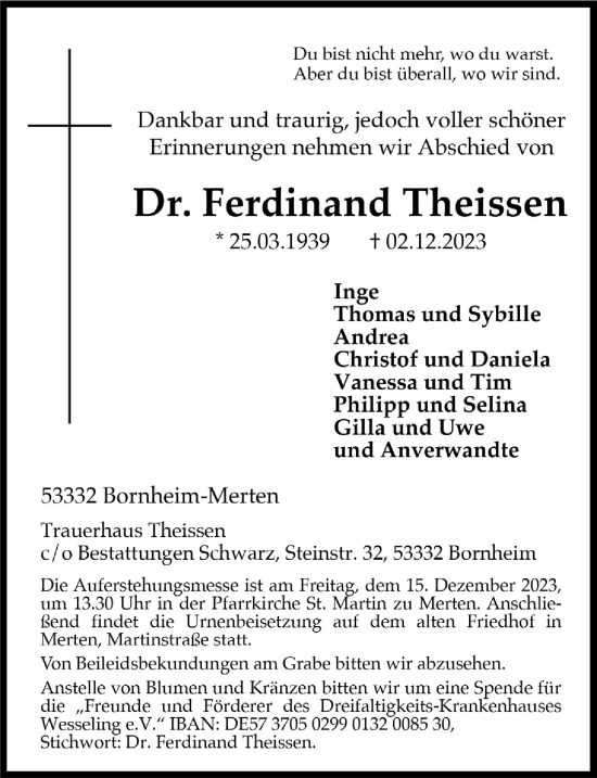 Anzeige von Ferdinand Theissen von  Schaufenster/Blickpunkt  Schlossbote/Werbekurier 
