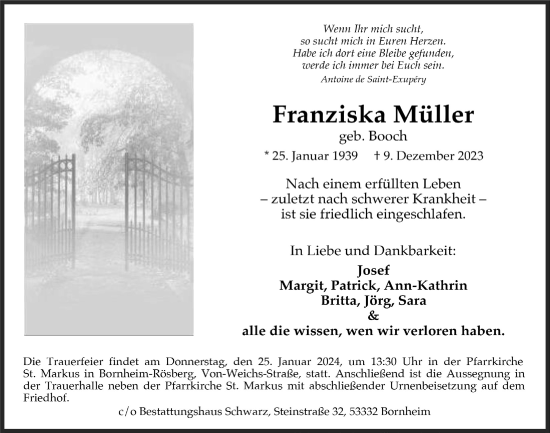 Anzeige von Franziska Müller von  Schaufenster/Blickpunkt 