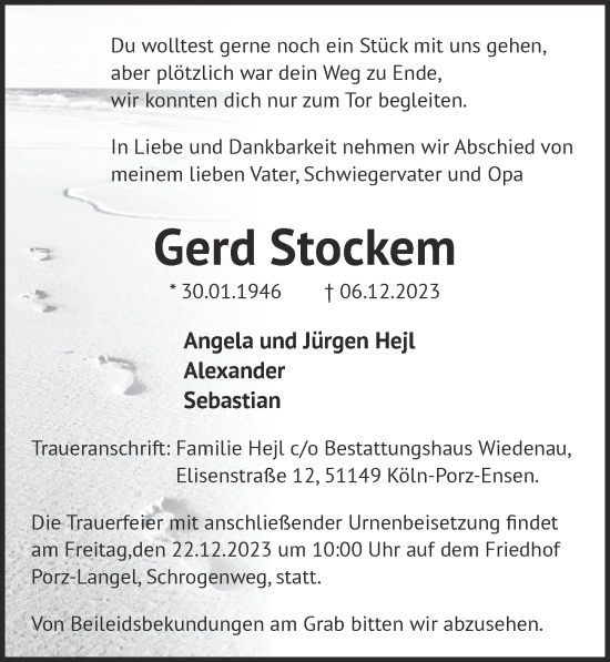 Anzeige von Gerd Stockem von  EXPRESS - Die Woche 