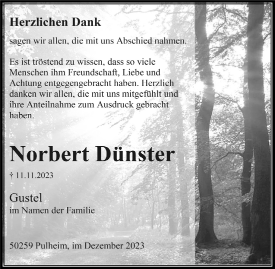 Anzeige von Norbert Dünster von  Wochenende 
