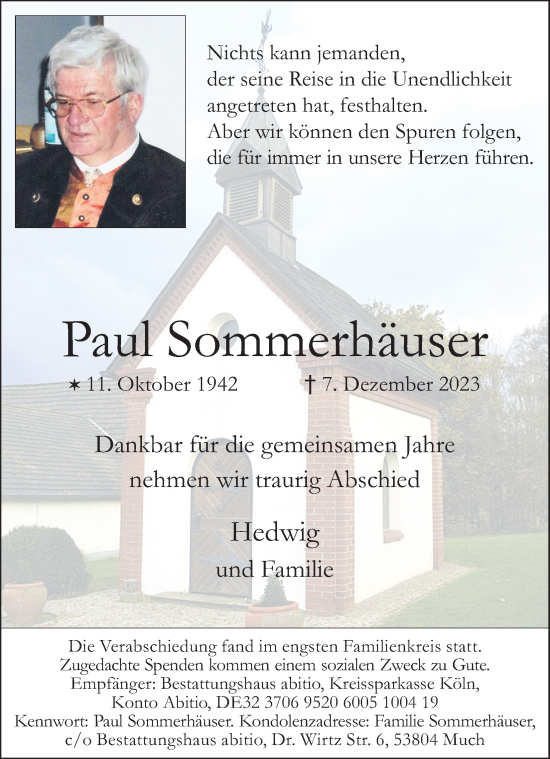 Anzeige von Paul Sommerhäuser von Kölner Stadt-Anzeiger / Kölnische Rundschau / Express