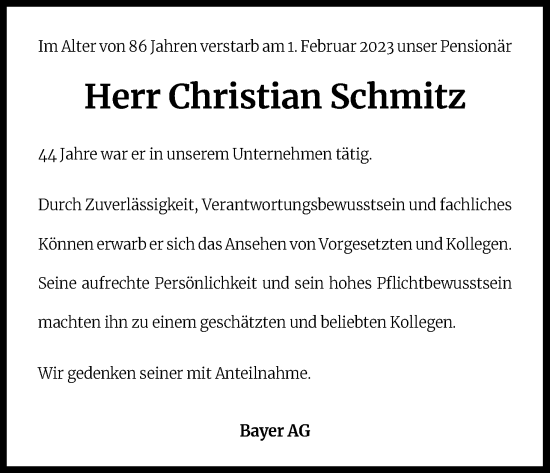Anzeige von Christian Schmitz von Kölner Stadt-Anzeiger / Kölnische Rundschau / Express