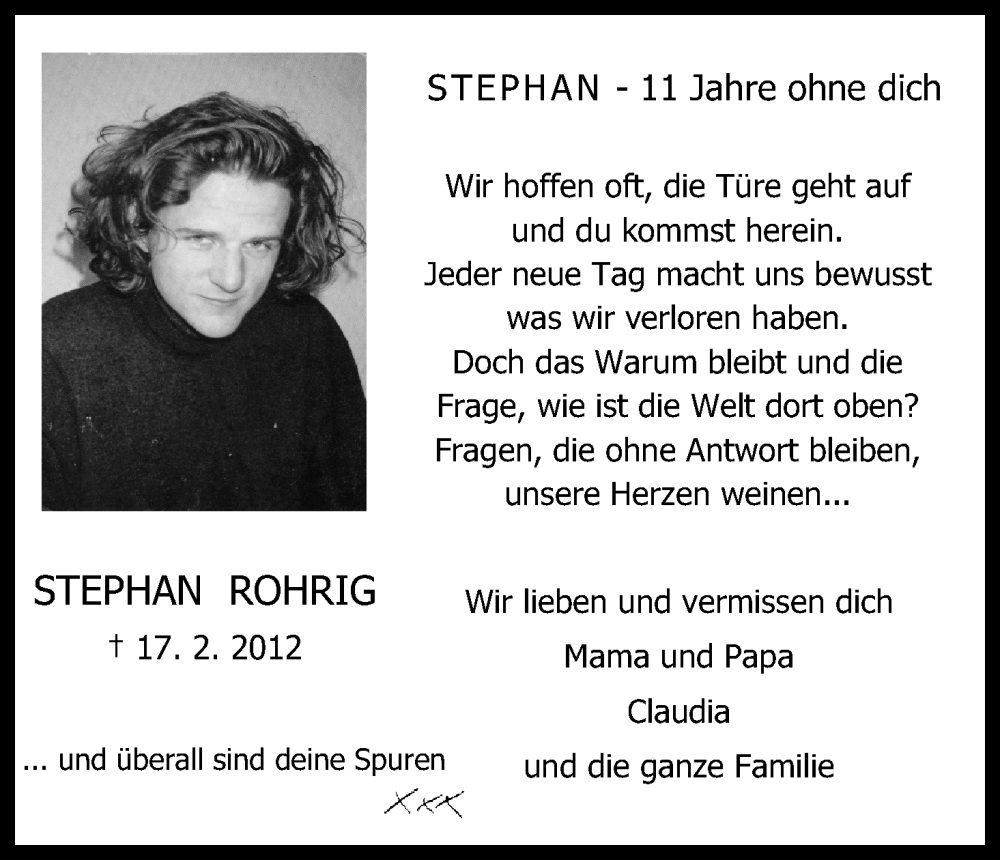  Traueranzeige für Stephan Rohrig vom 18.02.2023 aus Kölner Stadt-Anzeiger / Kölnische Rundschau / Express