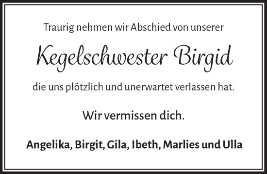Anzeige von Birgid  von  Bergisches Handelsblatt 
