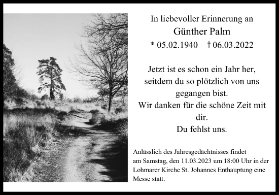 Anzeige von Günther Palm von Kölner Stadt-Anzeiger / Kölnische Rundschau / Express