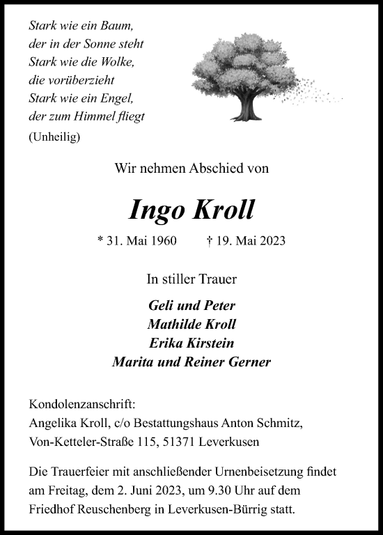 Anzeige von Ingo Kroll von Kölner Stadt-Anzeiger / Kölnische Rundschau / Express