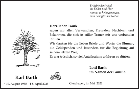 Anzeige von Karl Barth von  Lokalanzeiger 