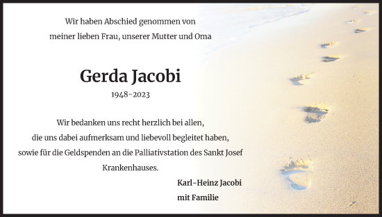 Anzeige von Gerda Jacobi von Kölner Stadt-Anzeiger / Kölnische Rundschau / Express