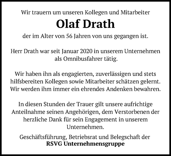 Anzeige von Olaf Drath von Kölner Stadt-Anzeiger / Kölnische Rundschau / Express