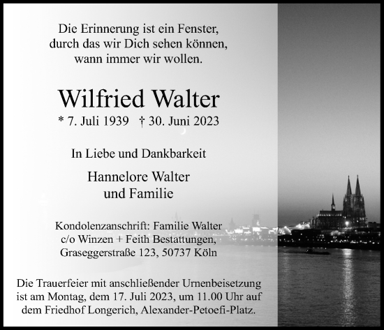 Anzeige von Wilfried Walter von Kölner Stadt-Anzeiger / Kölnische Rundschau / Express