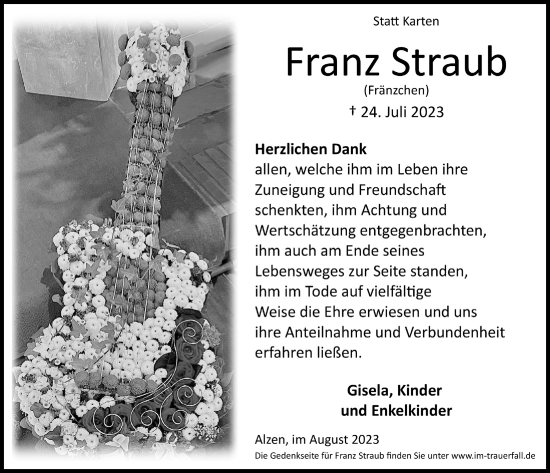 Anzeige von Franz Straub von  Lokalanzeiger 