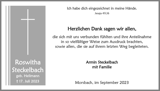 Anzeige von Roswitha Steckelbach von  Lokalanzeiger 