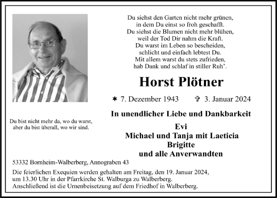 Anzeige von Horst Plötner von  Schlossbote/Werbekurier 