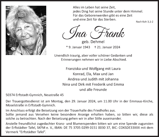 Anzeige von Ina Frank von  Werbepost 