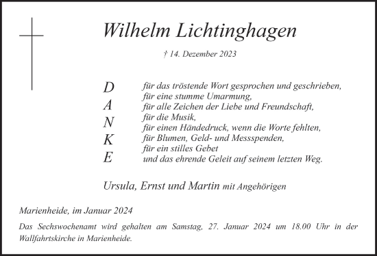 Anzeige von Wilhelm Lichtinghagen von  Anzeigen Echo 