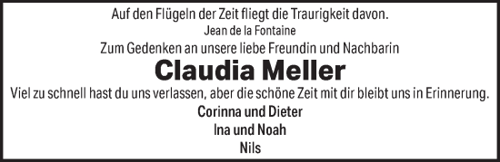 Anzeige von Claudia Meller von  Schlossbote/Werbekurier 