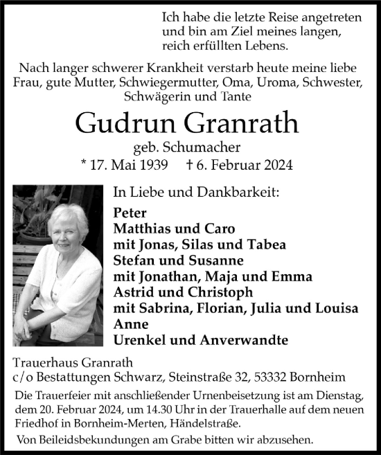 Anzeige von Gudrun Granrath von  Schlossbote/Werbekurier 