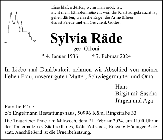 Anzeige von Sylvia Räde von Kölner Stadt-Anzeiger / Kölnische Rundschau / Express