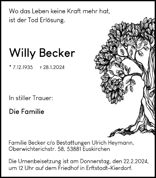Anzeige von Willy Becker von  Werbepost 