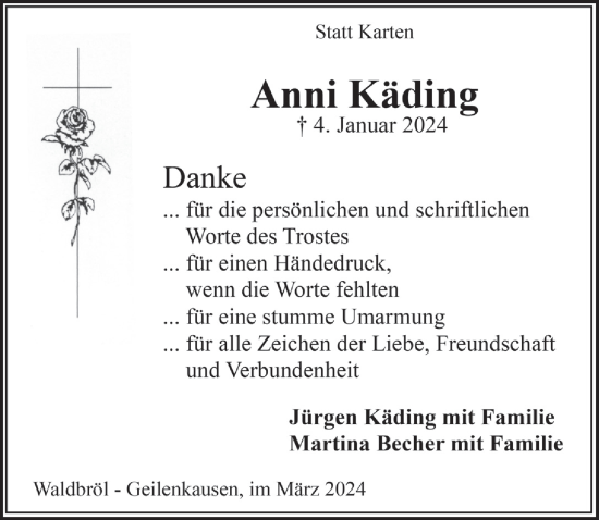 Anzeige von Anni Käding von  Lokalanzeiger 