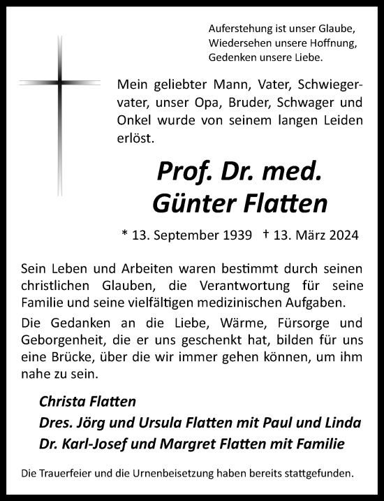 Anzeige von Günter Flatten von  EXPRESS - Die Woche 