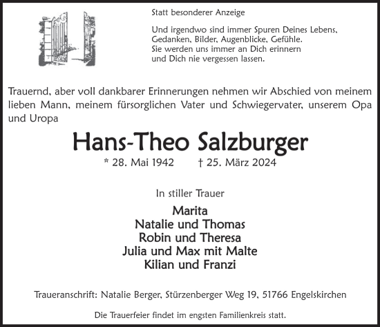 Anzeige von Hans-Theo Salzburger von  Bergisches Handelsblatt  Anzeigen Echo 