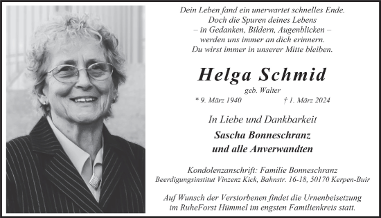 Anzeige von Helga Schmid von  Werbepost 