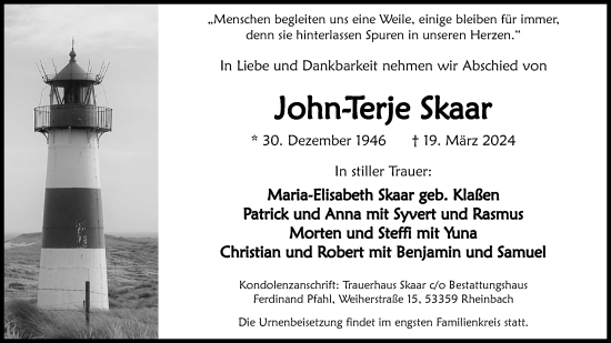 Anzeige von John-Terje Skaar von Kölner Stadt-Anzeiger / Kölnische Rundschau / Express