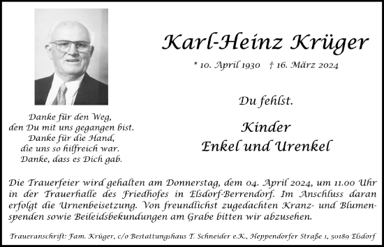 Anzeige von Karl-Heinz Krüger von  Werbepost 