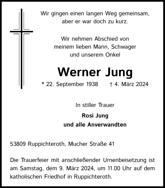 Anzeige von Werner Jung von Kölner Stadt-Anzeiger / Kölnische Rundschau / Express