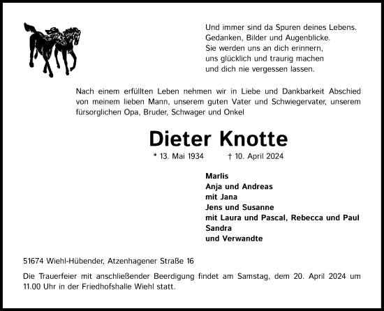 Anzeige von Dieter Knotte von Kölner Stadt-Anzeiger / Kölnische Rundschau / Express