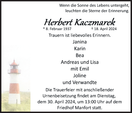 Anzeige von Herbert Kaczmarek von Kölner Stadt-Anzeiger / Kölnische Rundschau / Express