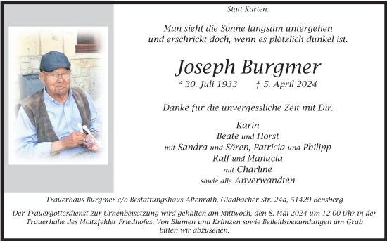 Anzeige von Joseph Burgmer von Kölner Stadt-Anzeiger / Kölnische Rundschau / Express