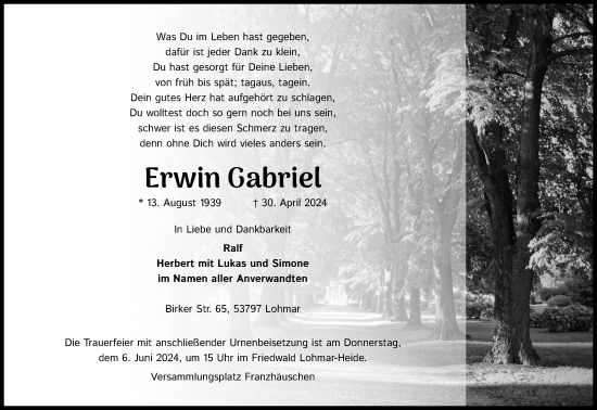 Anzeige von Erwin Gabriel von Kölner Stadt-Anzeiger / Kölnische Rundschau / Express