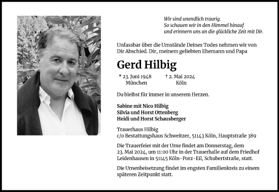 Anzeige von Gerd Hilbig von Kölner Stadt-Anzeiger / Kölnische Rundschau / Express