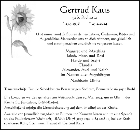Anzeige von Gertrud Kaus von  Schlossbote/Werbekurier 