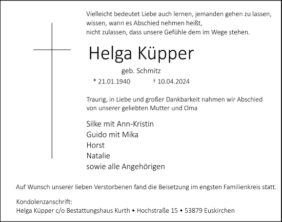 Anzeige von Helga Küpper von  Blickpunkt Euskirchen 