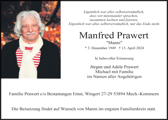 Anzeige von Manfred Prawert von  Blickpunkt Euskirchen 