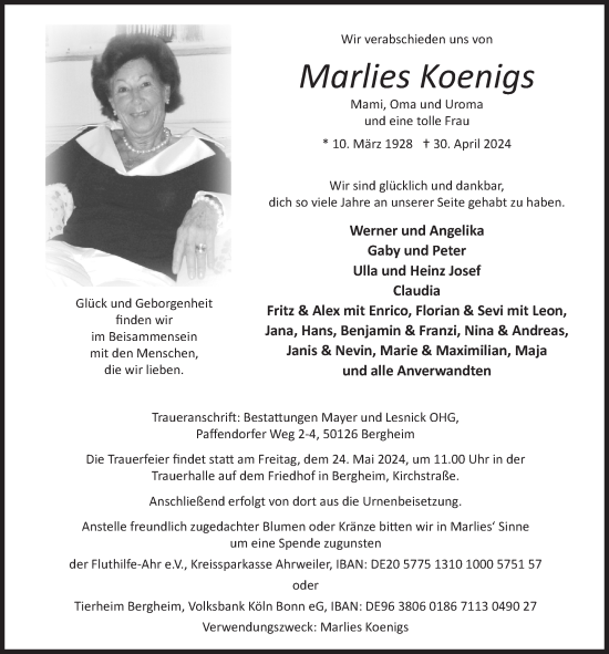 Anzeige von Marlies Koenigs von  Werbepost 