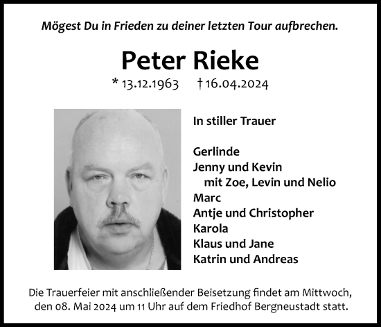 Anzeige von Peter Rieke von Kölner Stadt-Anzeiger / Kölnische Rundschau / Express