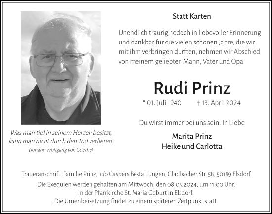 Anzeige von Rudi Prinz von  Werbepost 