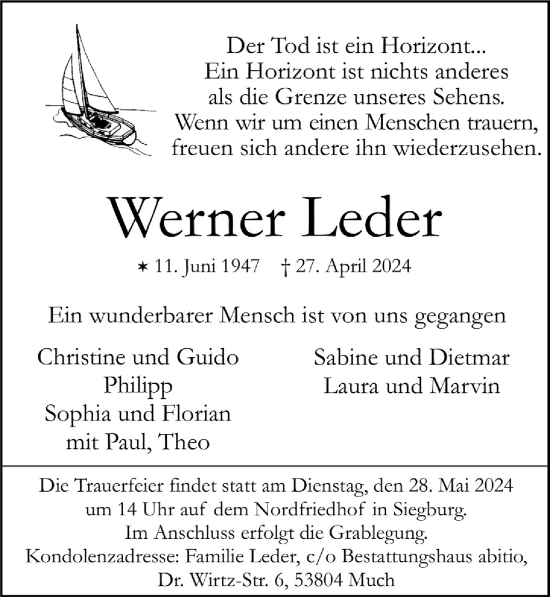 Anzeige von Werner Leder von  Extra Blatt 
