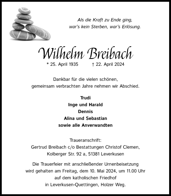 Anzeige von Wilhelm Breibach von Kölner Stadt-Anzeiger / Kölnische Rundschau / Express