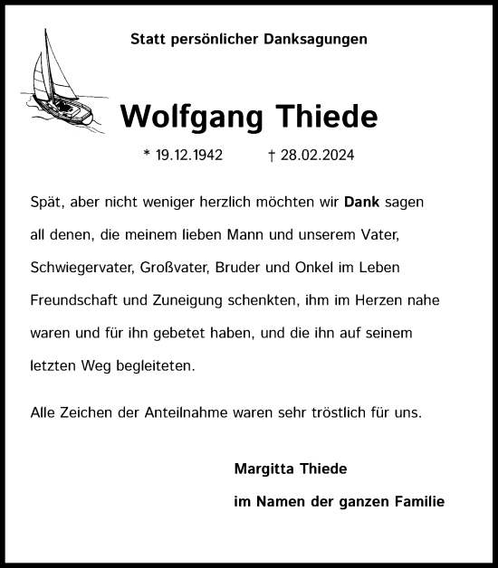Anzeige von Wolfgang Thiede von Kölner Stadt-Anzeiger / Kölnische Rundschau / Express