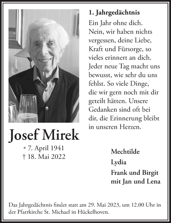 Anzeige von Josef Mirek von  Werbepost 